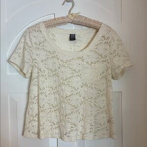 Free People Cream Short Sleeve Lace Tee